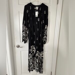H&M maxi Boho Dress in Black and Ivory Sz M